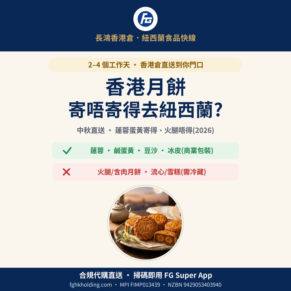 香港月餅寄唔寄得去紐西蘭?蓮蓉蛋黃寄得、火腿月餅唔得(2026)